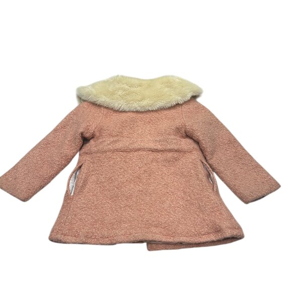 Vtg Girls Pink Wool Blend Coat Faux Fur Collar Quilted Lining 70s 80s Retro - Picture 6 of 7